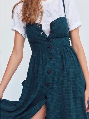 Cooperative Teal Plaid Button-Front Midi Dress